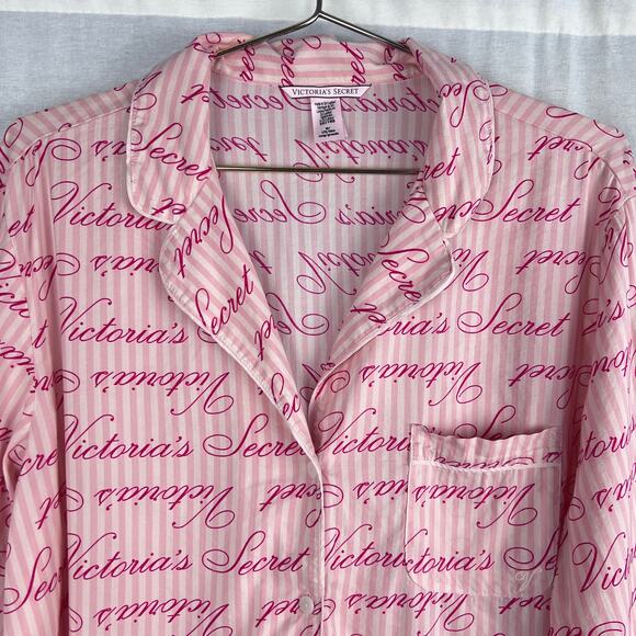 Victoria's Secret Pajama Matching Set Heritage Cotton Striped Pink Logo Coquette - Picture 3 of 9